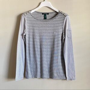 Lauren Ralph Lauren Striped Gray Top Button S